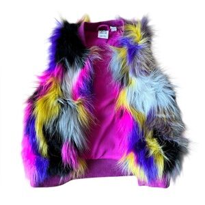 Deaux Par Deaux Girls 3 Open Faux Fur Vest Colorful Fuzzy Pink